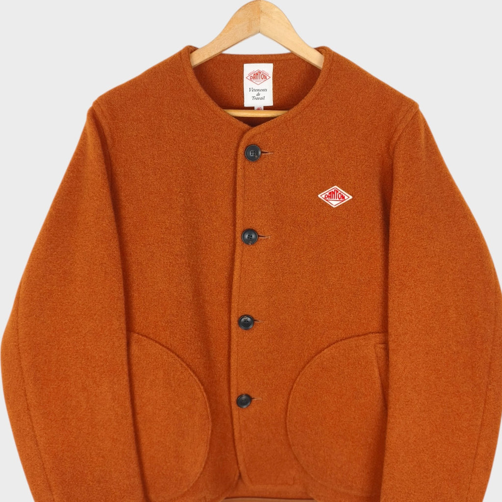 DANTON Men's Made in Japan Orange Wool Melton Collarless Jacket