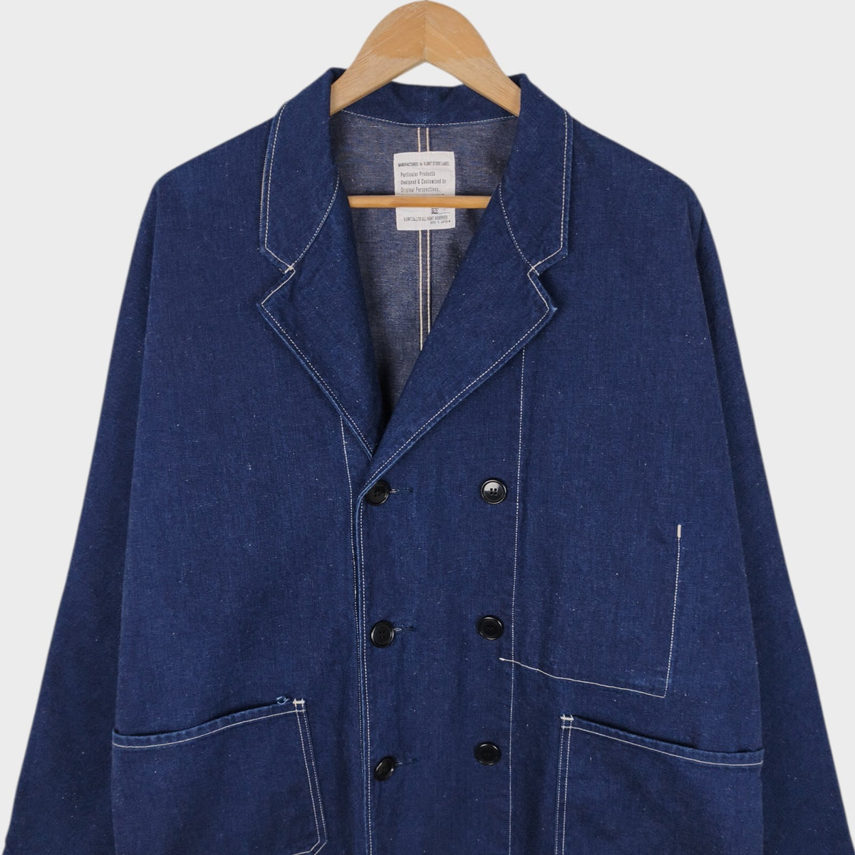 H.UNIT Men's Made in Japan Blue Denim Double-Breasted Chore Jacket