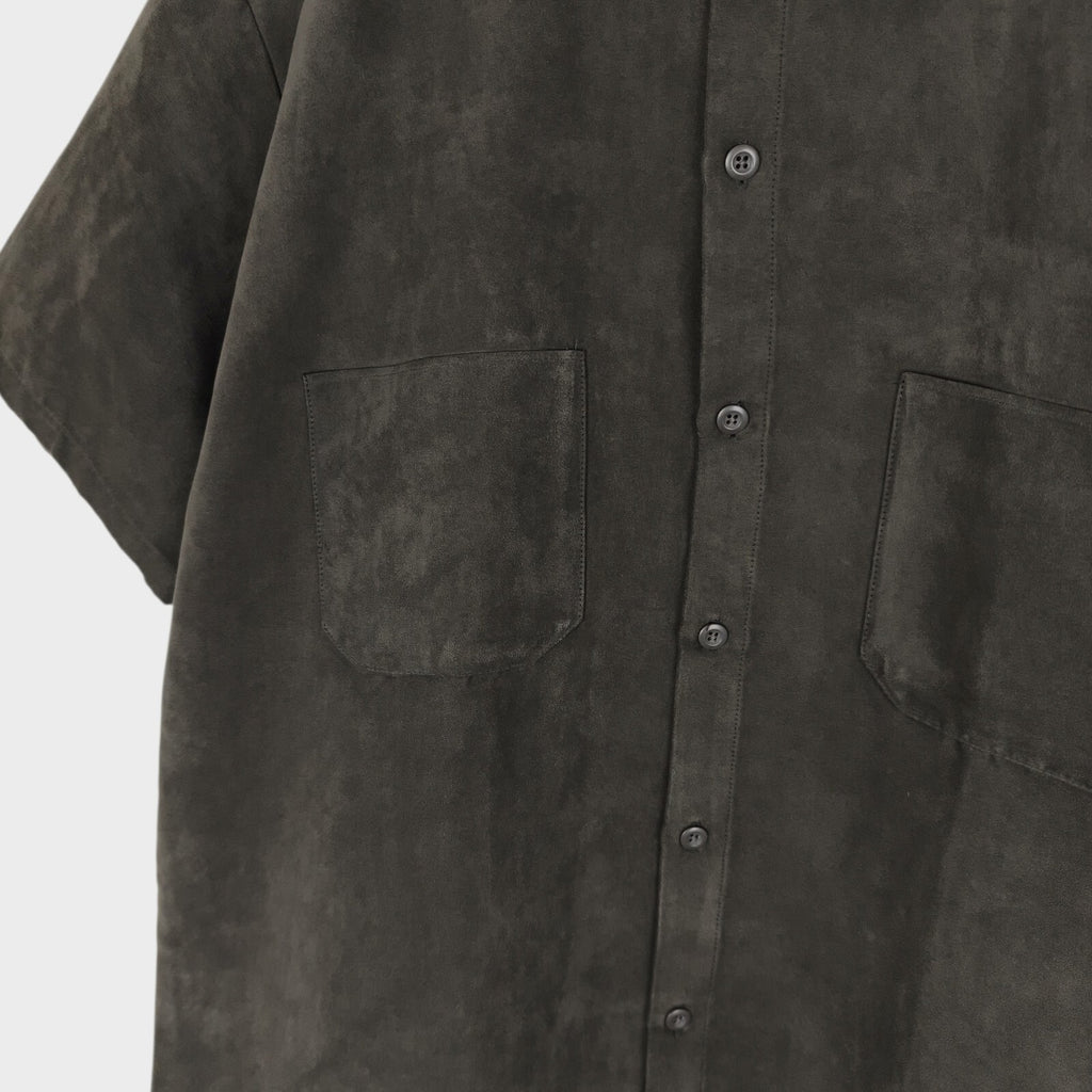 BEAMS B:MING Men's Dark Grey Faux Suede Short Sleeved Shirt