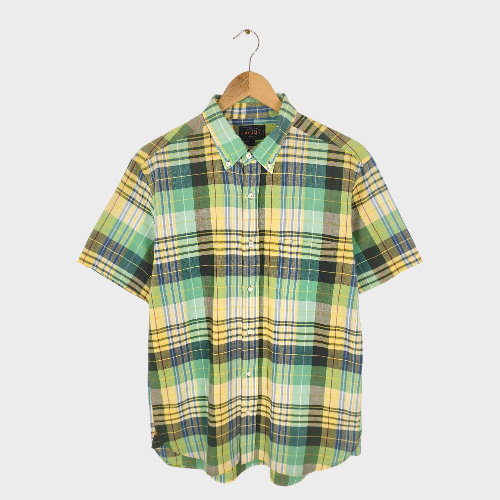 BEAMS PLUS Men's Made in Japan Indian Madras Check Button Down Shirt