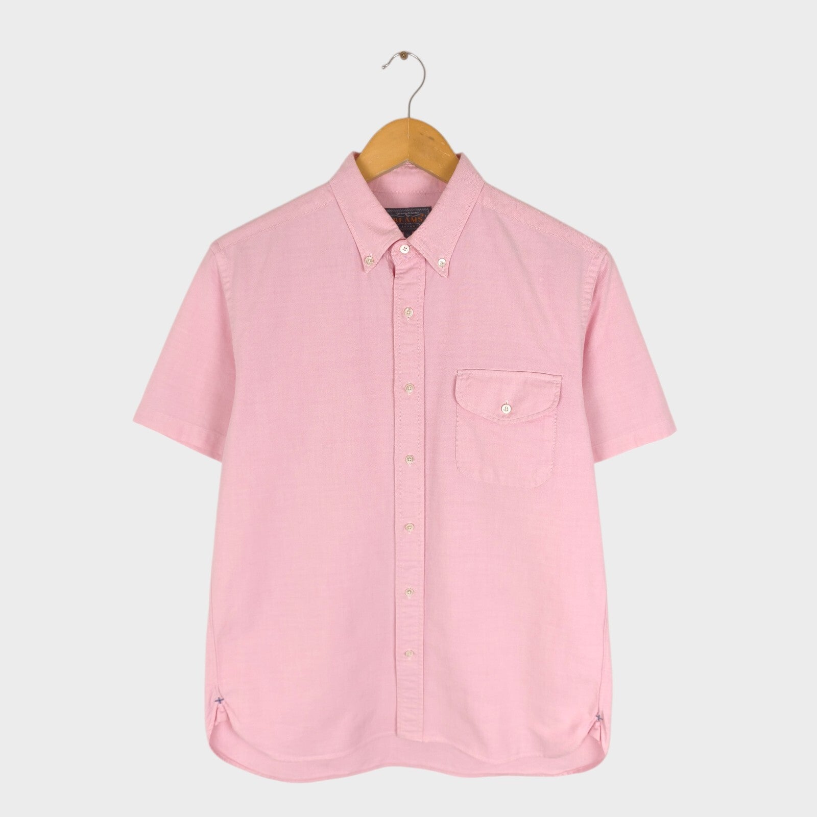 BEAMS PLUS Men's Made in Japan Pink Short Sleeved Oxford Shirt