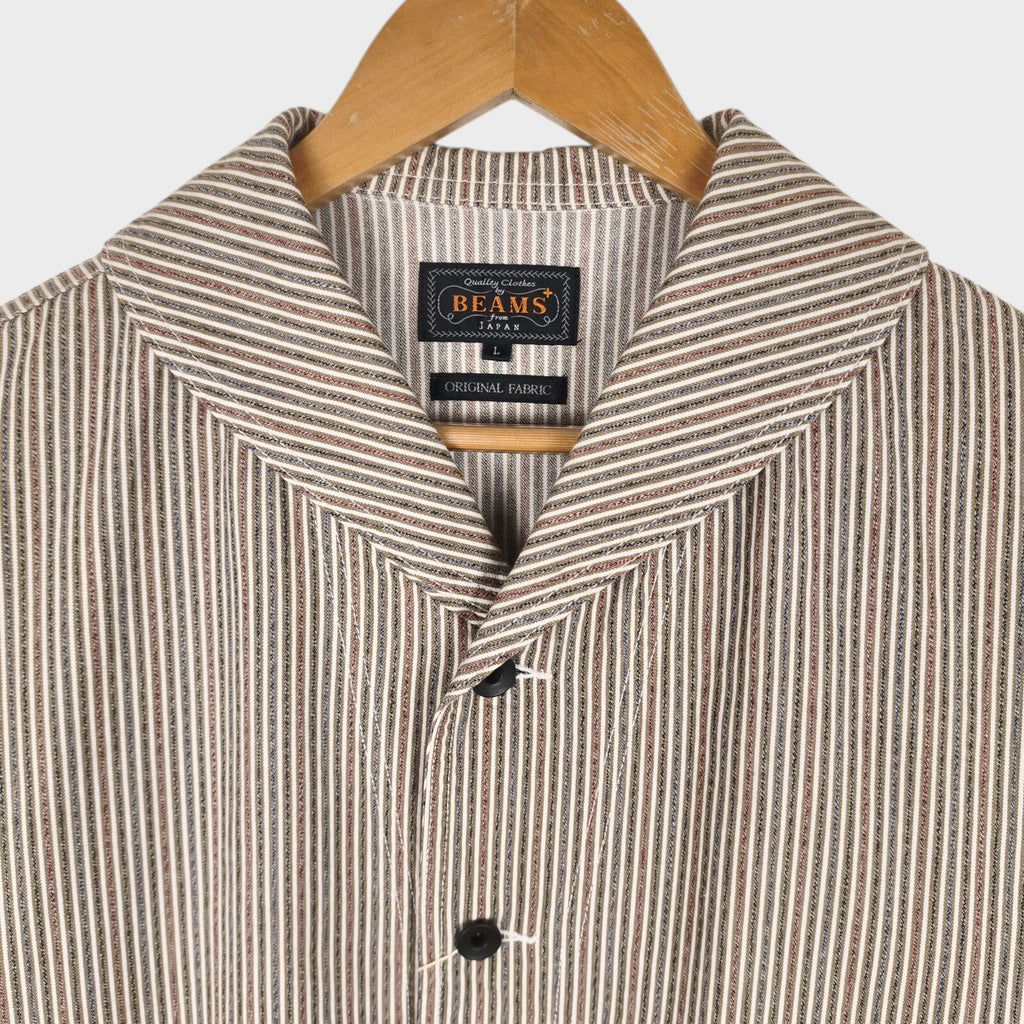 BEAMS PLUS Men's Hickory Striped Military Shawl Collar Jacket