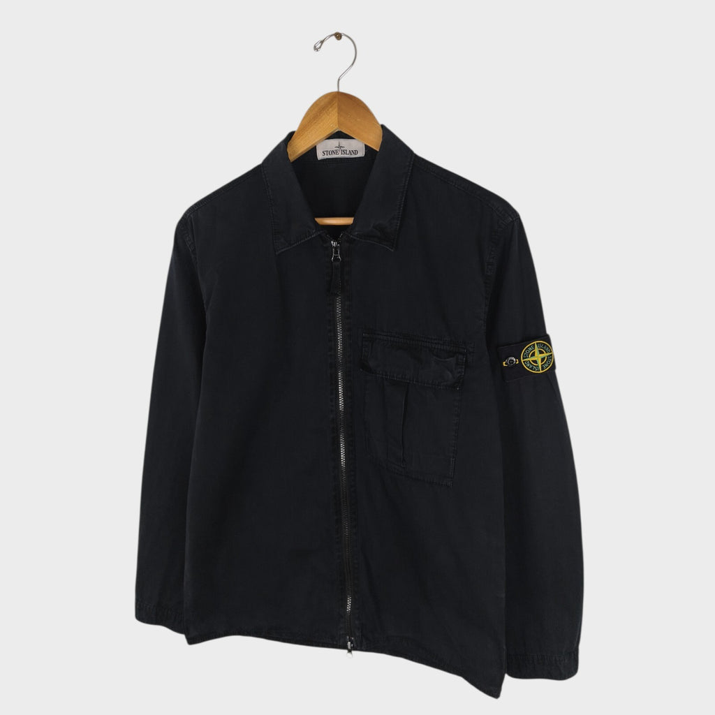 STONE ISLAND Men's Black Garment Dyed Zip Overshirt Jacket