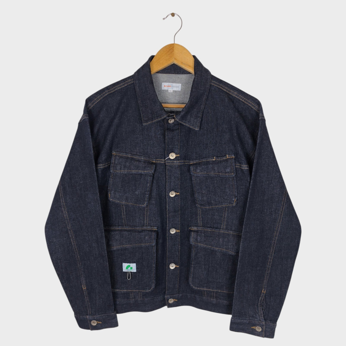 BEAMS Men's Dark Blue Cropped Denim Utility Chore Jacket