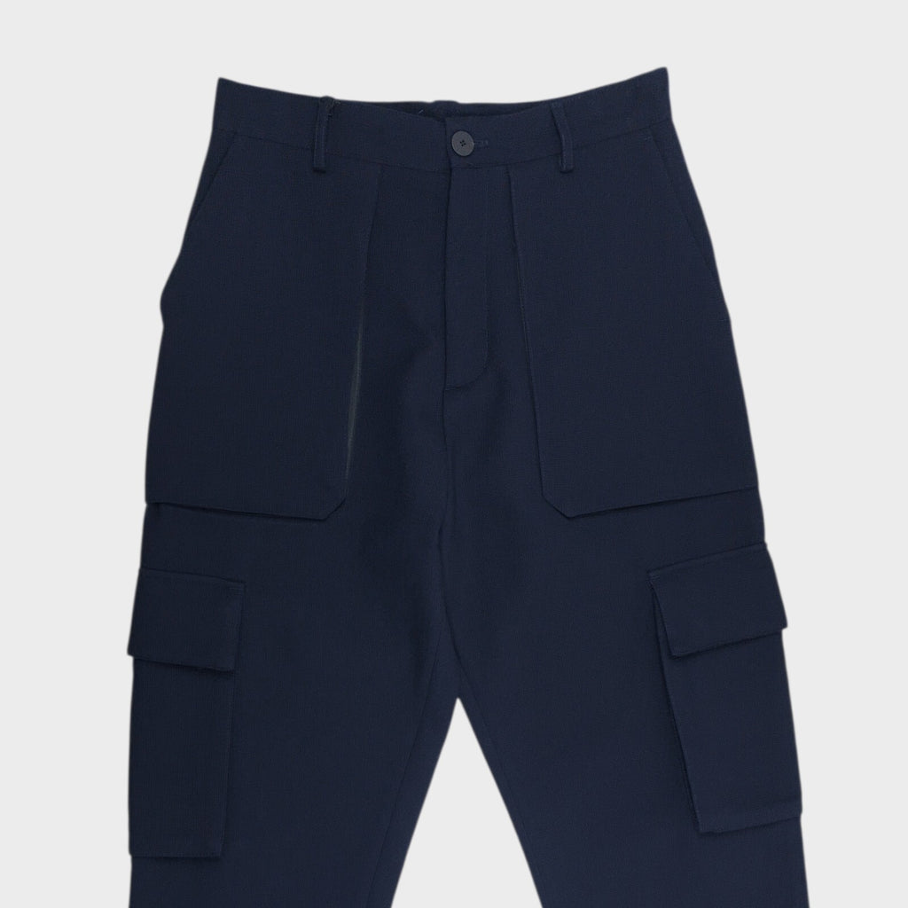 STUDIO NICHOLSON x ZARA Men's Navy Blue 100% Wool Cropped Cargo Trousers