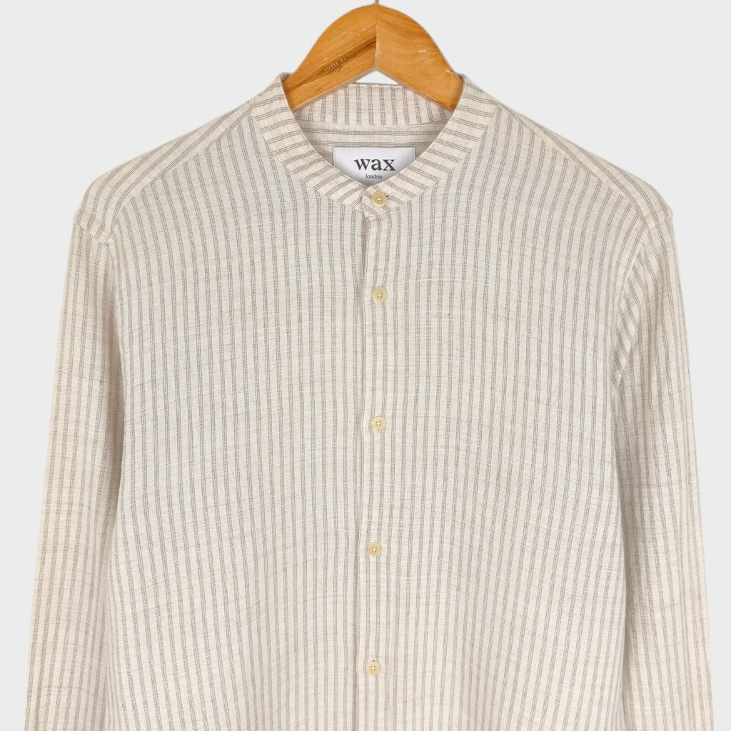WAX LONDON Men's Striped Cotton/Linen/Viscose Grandad Collar Shirt
