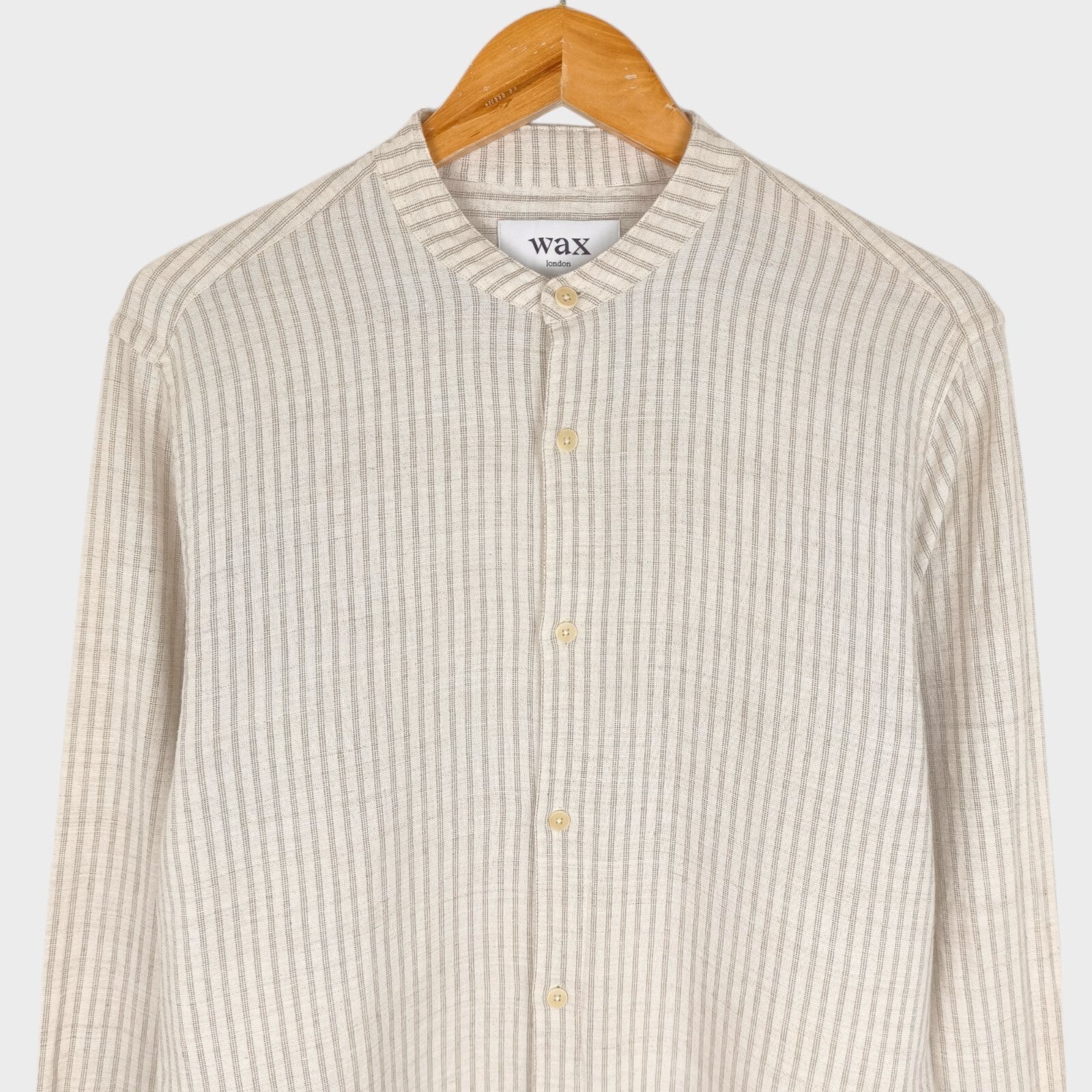 WAX LONDON Men's Striped Cotton/Linen/Viscose Grandad Collar Shirt