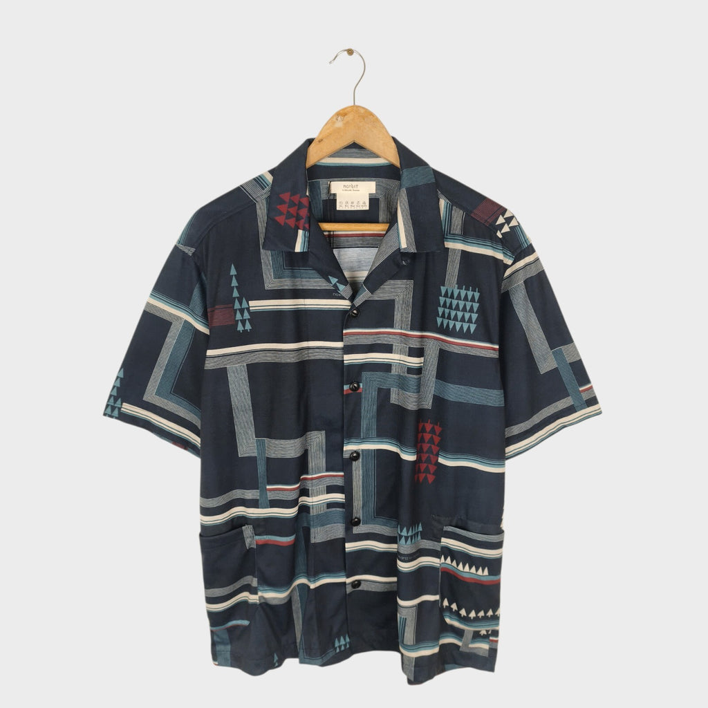 NORBIT BY HIROSHI NOZAWA Men's Navy All-Over Print Aloha Shirt