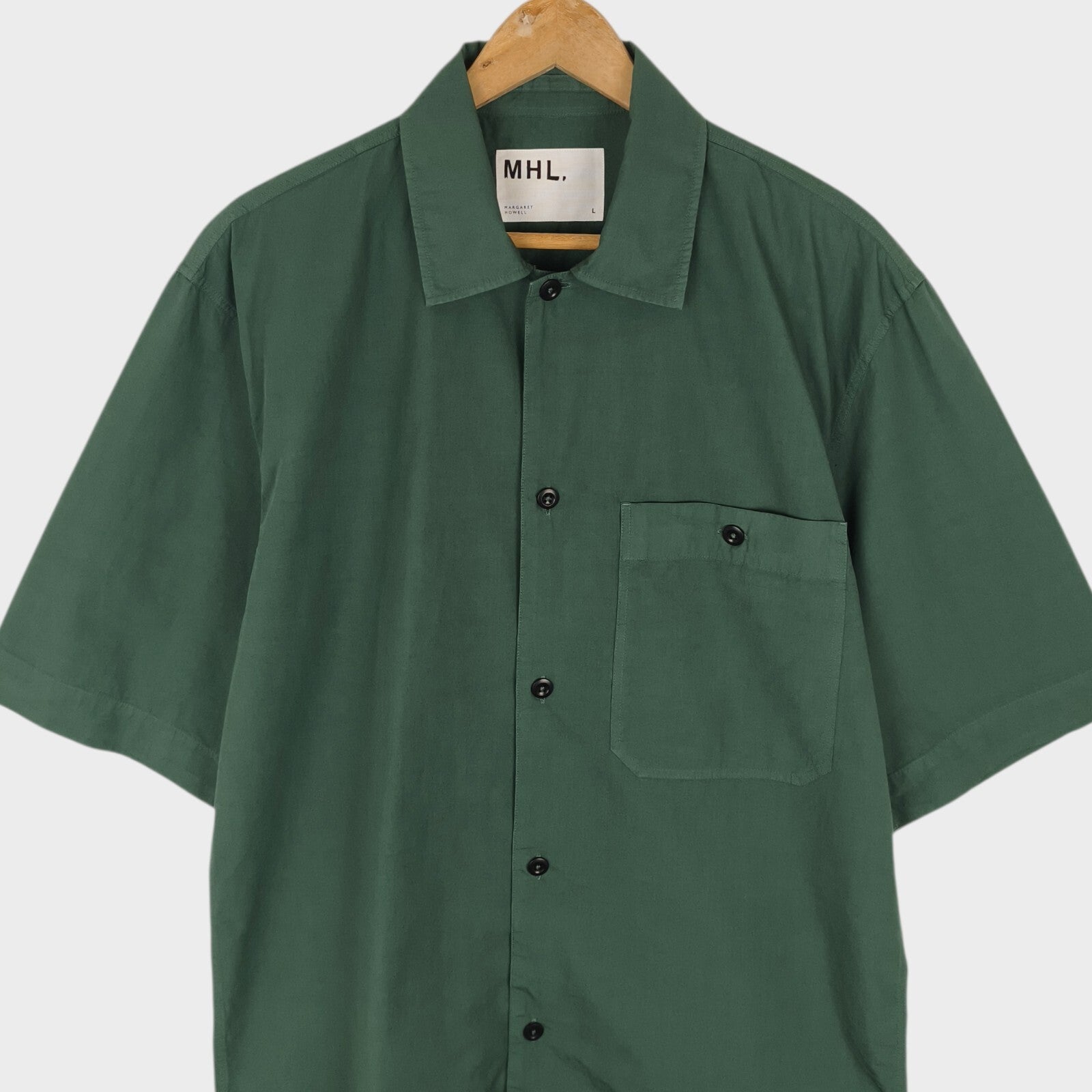 MHL MARGARET HOWELL Men's Green Relaxed Fit Short Sleeved Shirt
