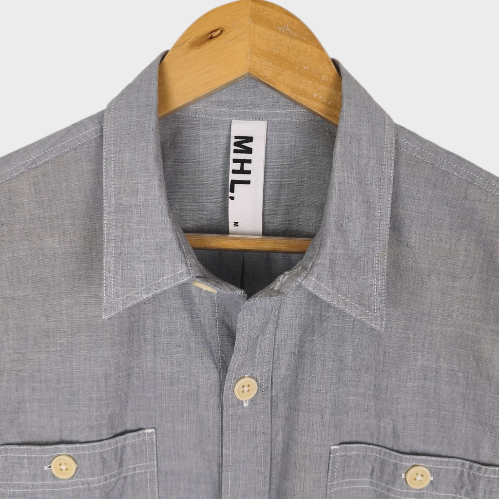MHL MARGARET HOWELL Men's Light Blue Short Sleeved Utility Shirt