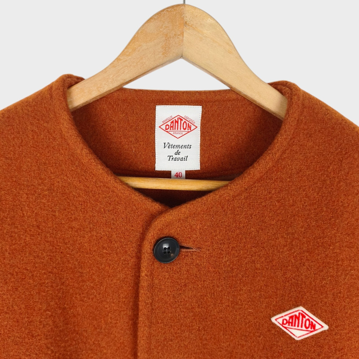 DANTON Men's Made in Japan Orange Wool Melton Collarless Jacket