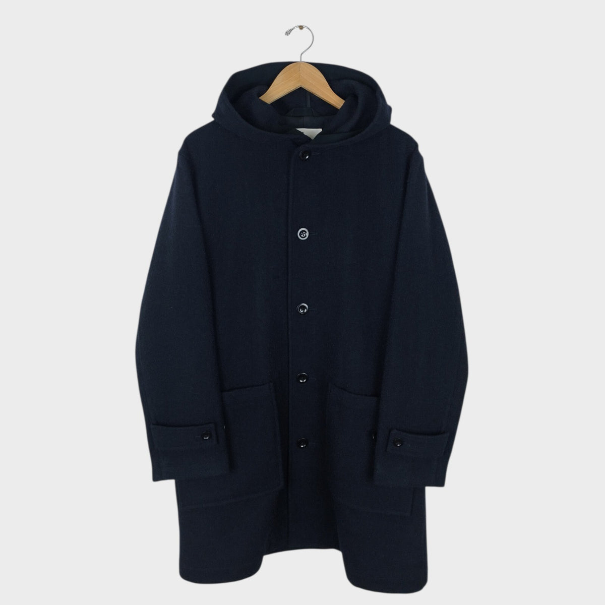 MHL MARGARET HOWELL Men's Dark Navy Blue 100% Wool Hooded Coat