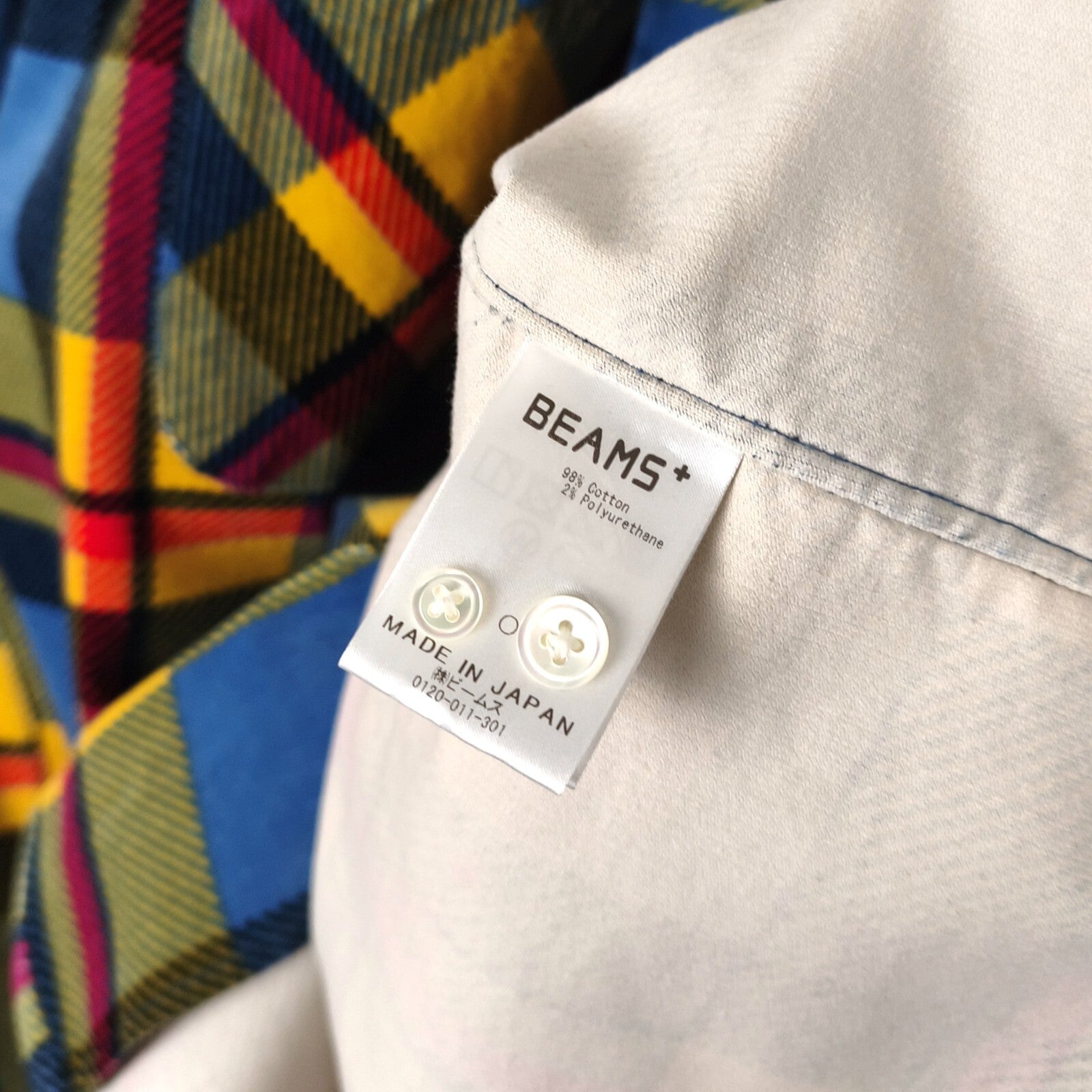 BEAMS PLUS Men's Made in Japan Multicoloured Check Corduroy Overshirt