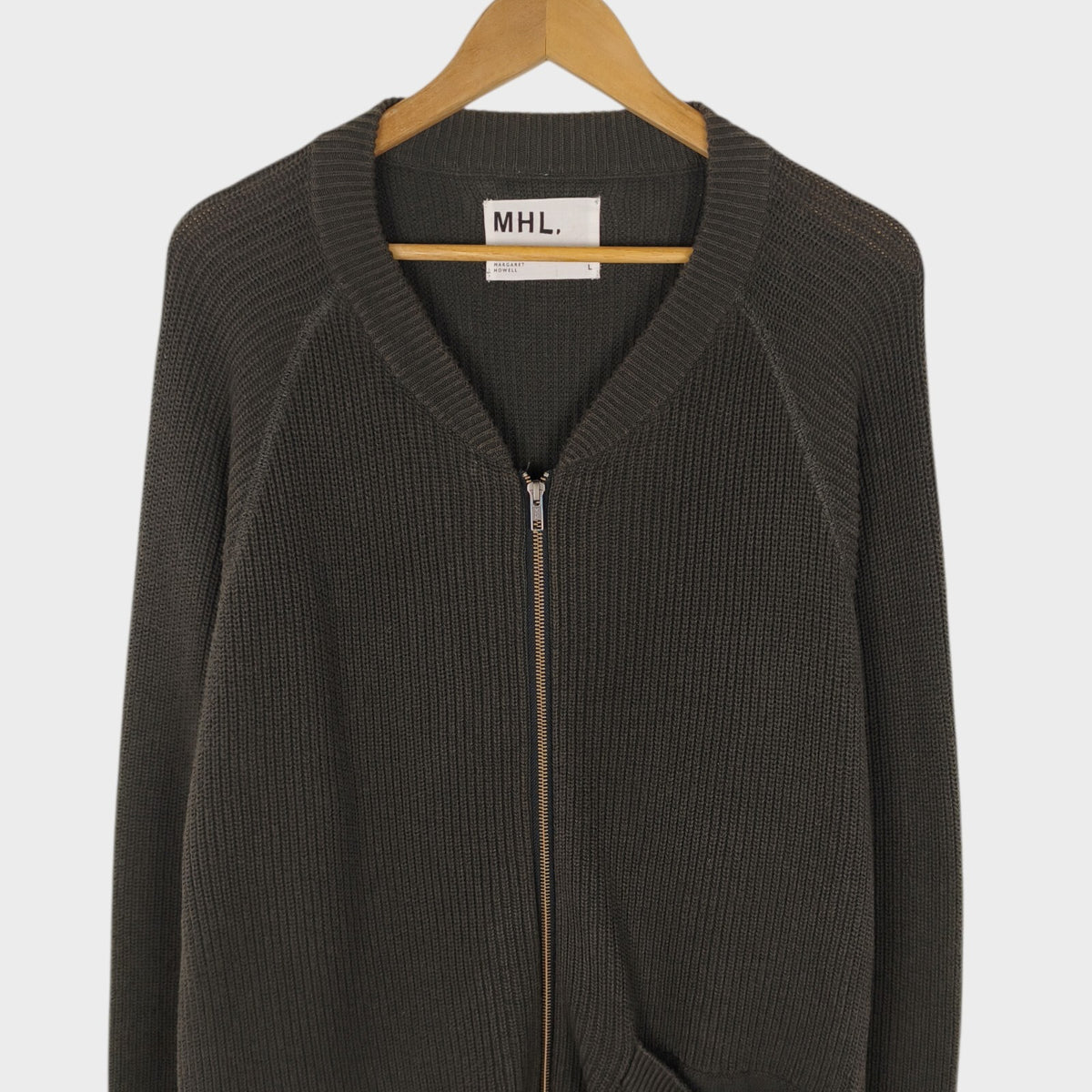 MHL MARGARET HOWELL Men's Dark Khaki 100% Cotton Knit Cardigan