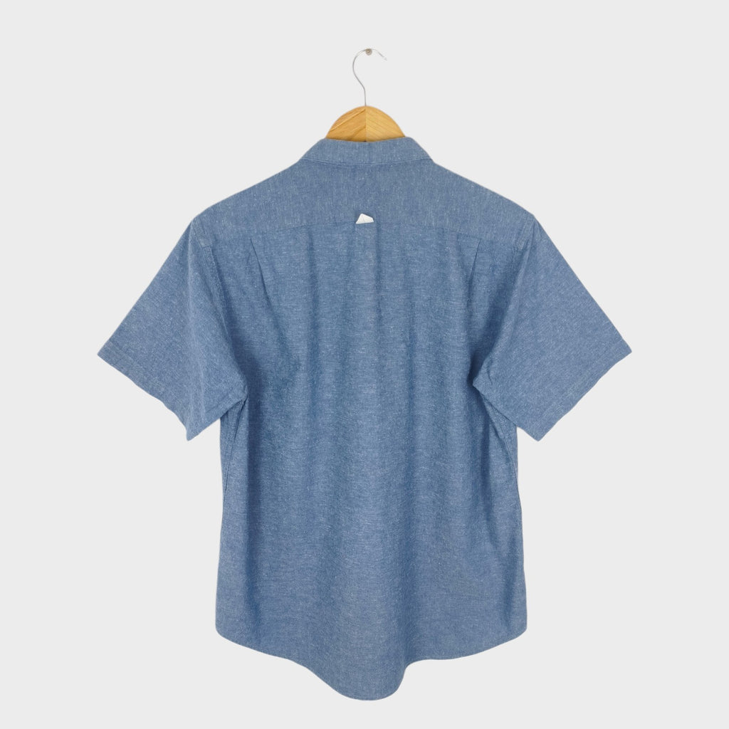 MHL MARGARET HOWELL Men's Blue Cotton/Linen Short Sleeved Shirt