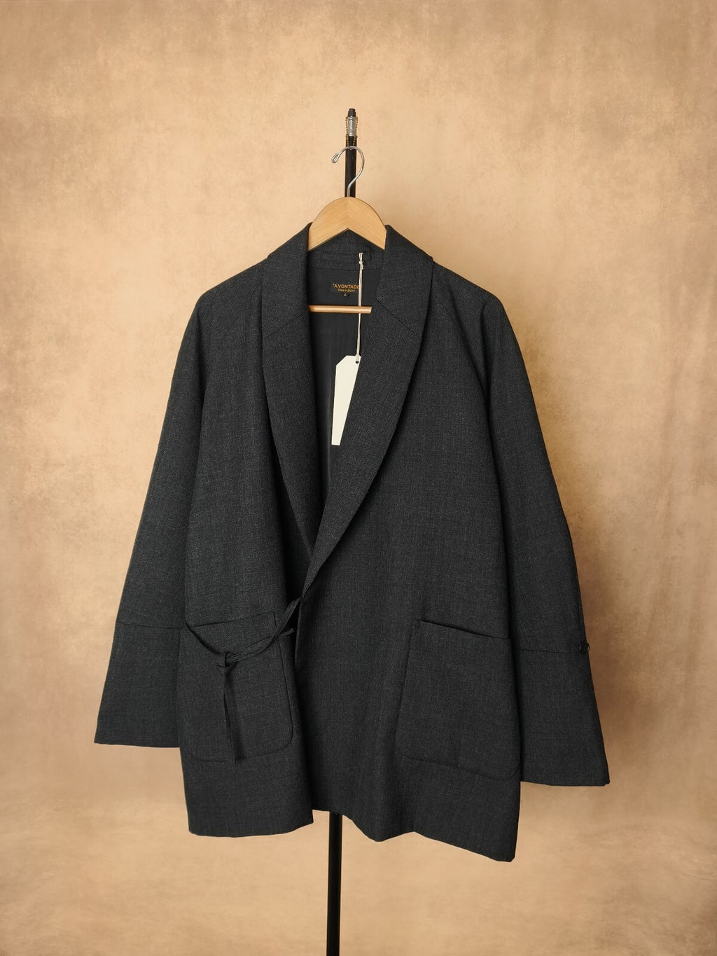A VONTADE Men's Made in Japan Dark Grey Wool Robe Kimono Coat