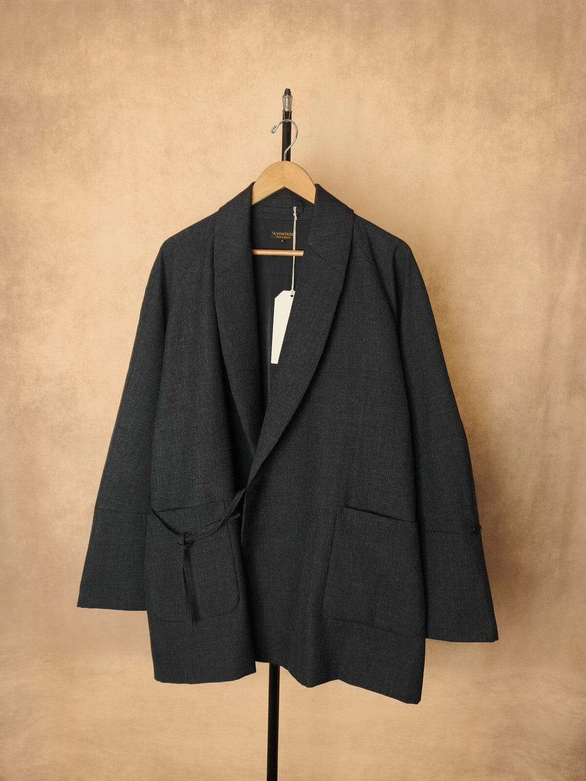 A VONTADE Men's Made in Japan Dark Grey Wool Robe Kimono Coat