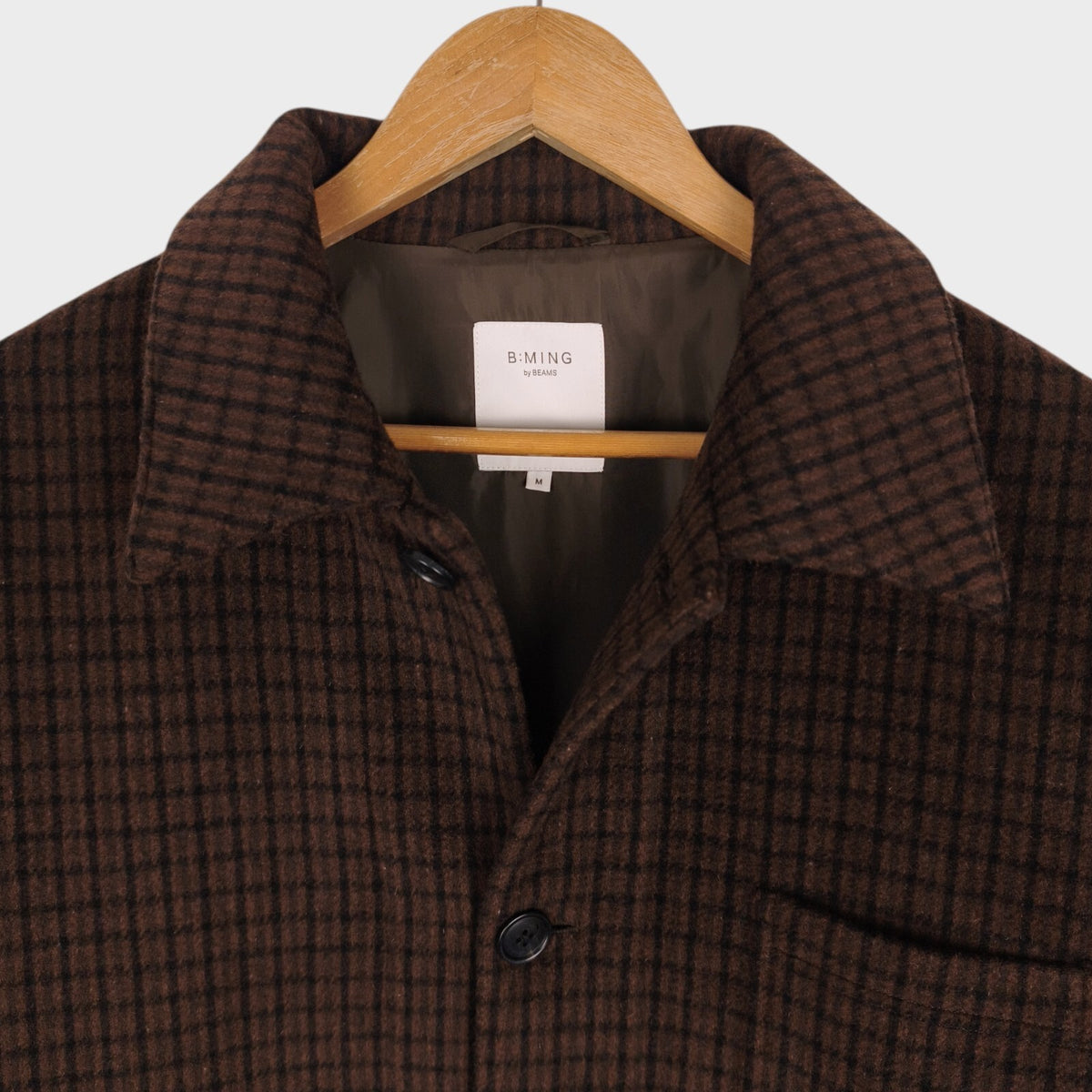 BEAMS B:MING Men's Brown Check Tasmania Wool Blend Chore Jacket