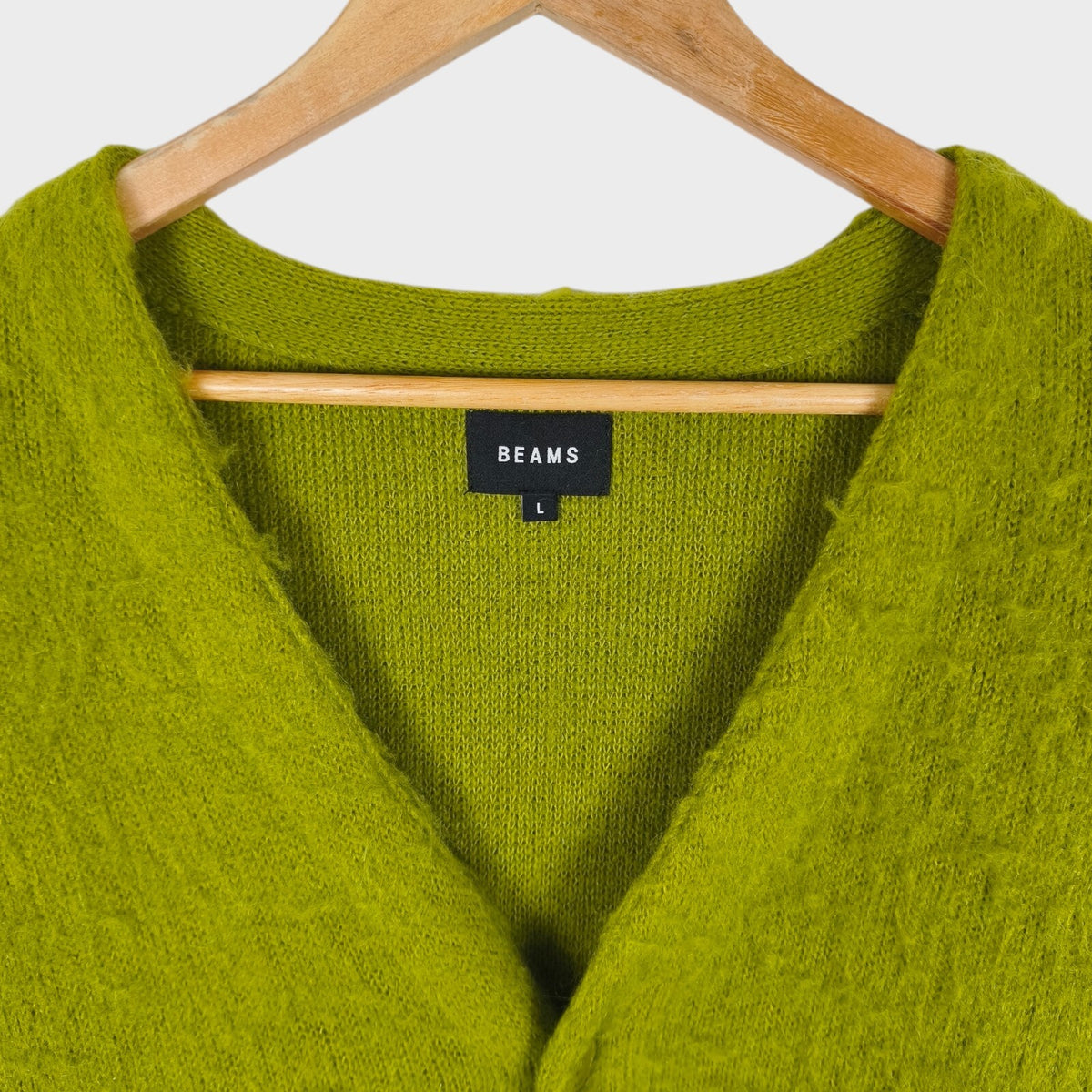 BEAMS Men's Lime Green Mohair Blend Shaggy Grunge Cardigan