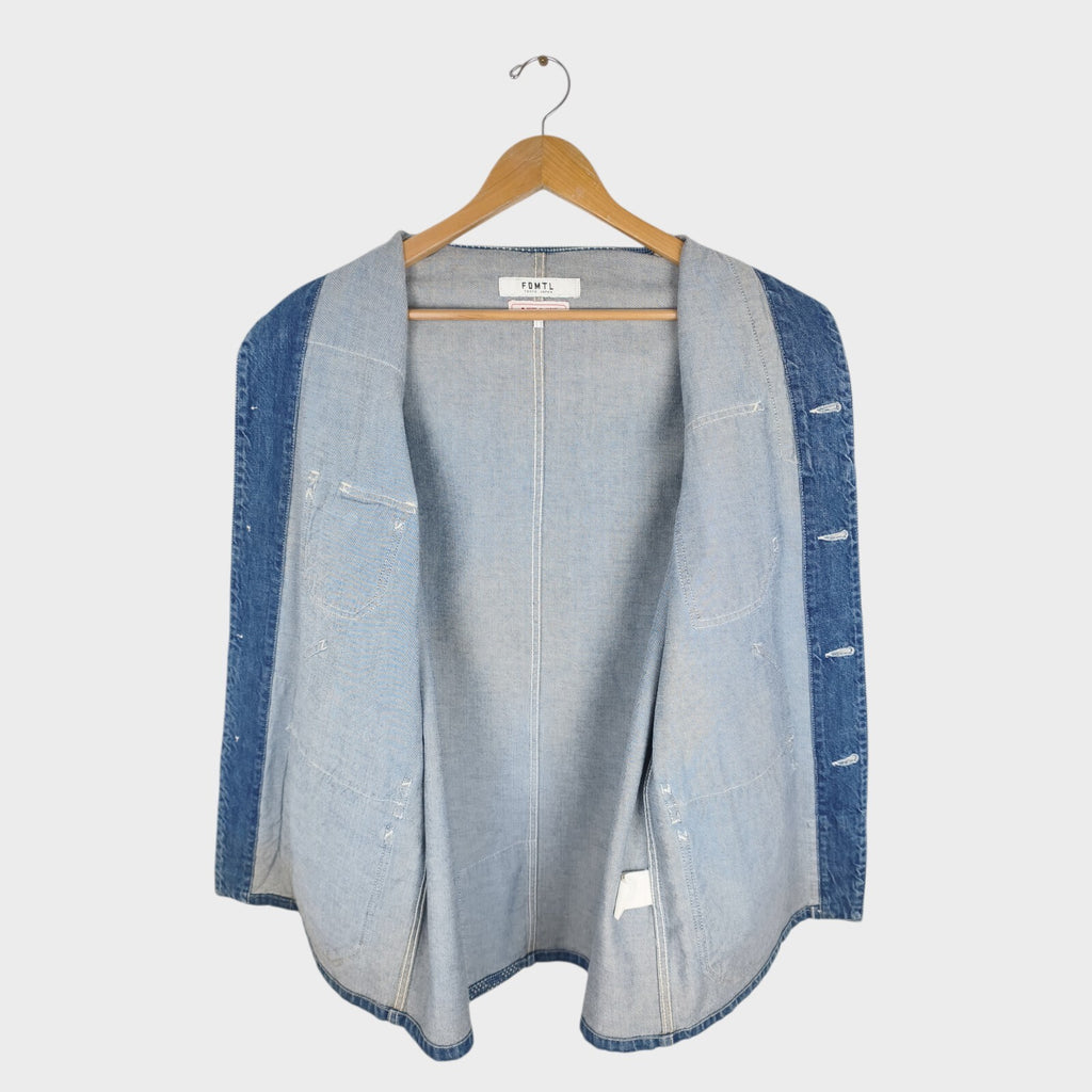 FDMTL Men's Blue Made in Japan Distressed Boro Sashiko Denim Chore Jacket