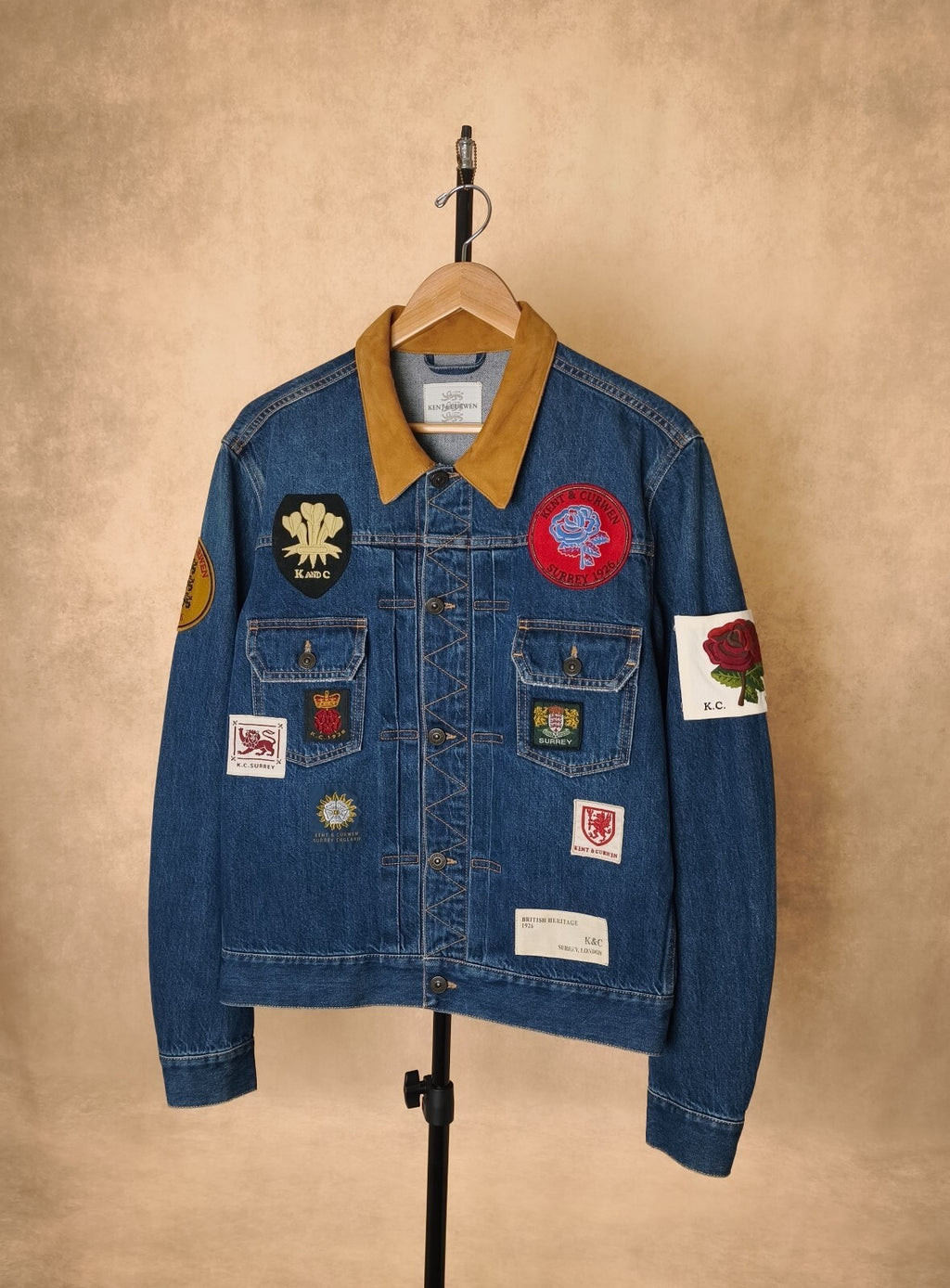 KENT & CURWEN Men's Blue Made in Italy Embroidered Patches Denim Jacket