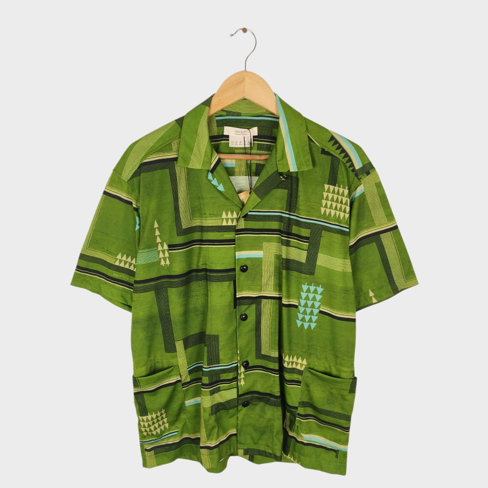 NORBIT BY HIROSHI NOZAWA Men's Green All-Over Print Aloha Shirt
