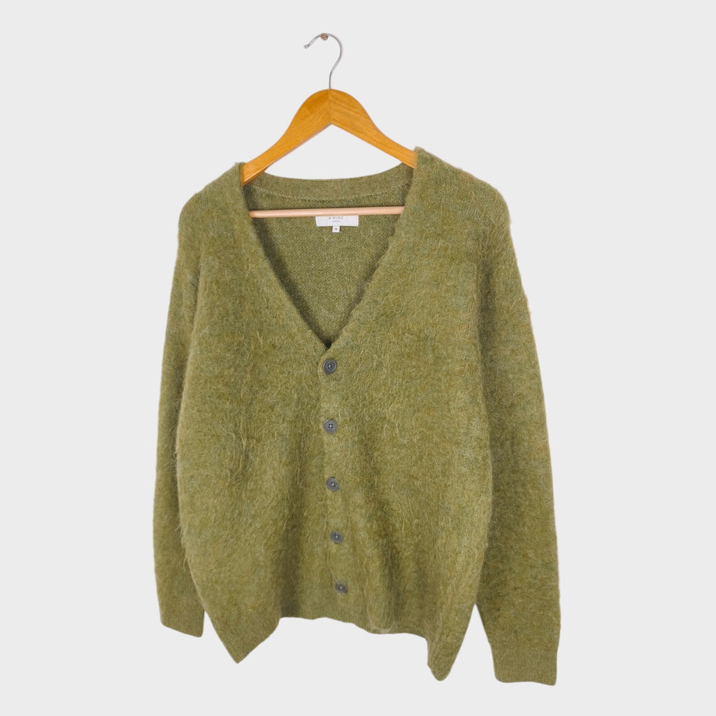 BEAMS B:MING Men's Green Mohair Blend Shaggy Grunge Cardigan