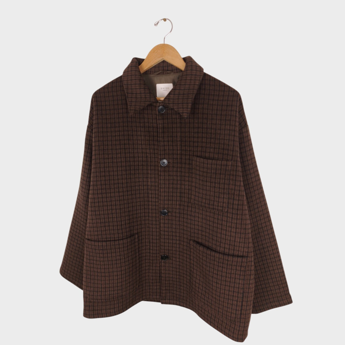 BEAMS B:MING Men's Brown Check Tasmania Wool Blend Chore Jacket