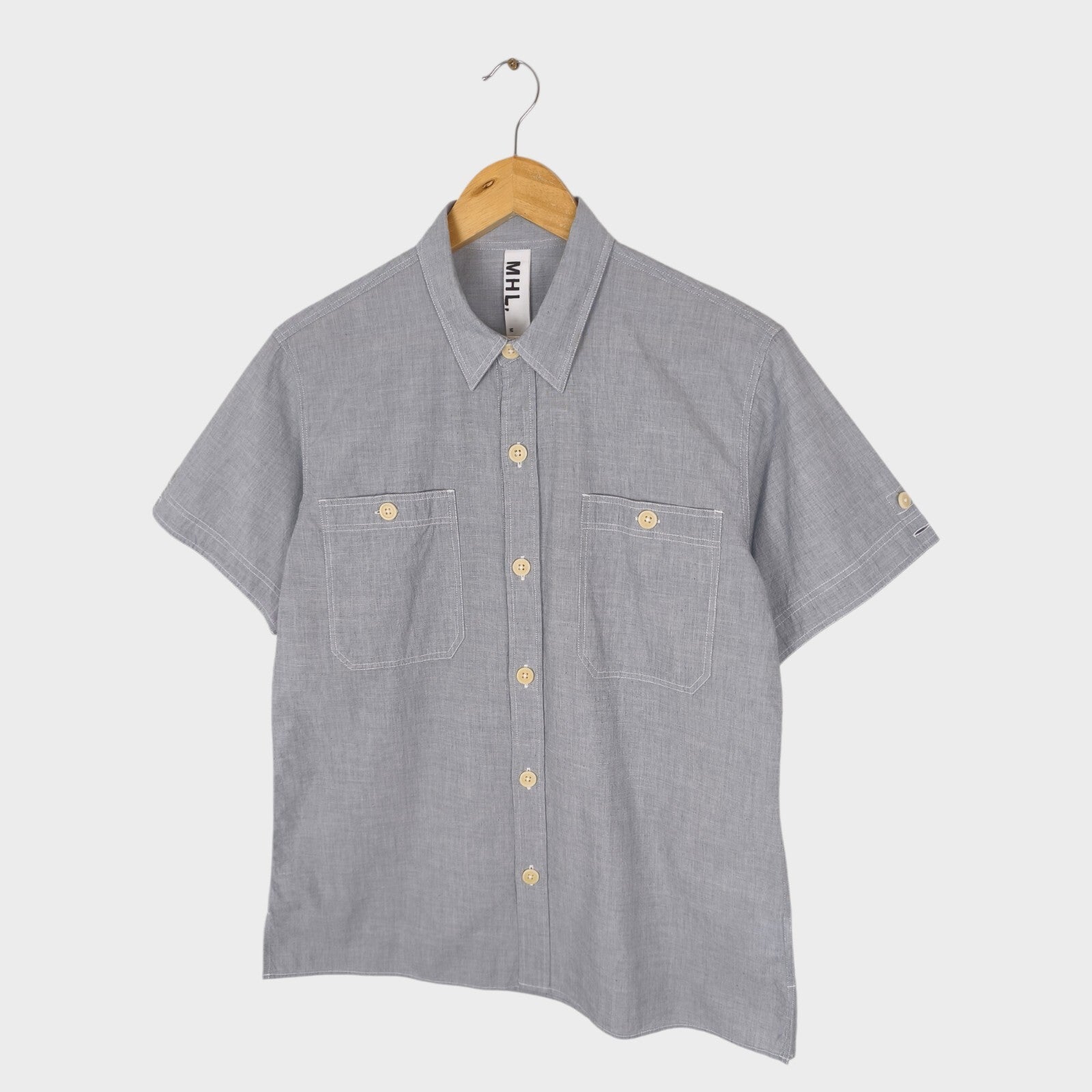 MHL MARGARET HOWELL Men's Light Blue Short Sleeved Utility Shirt