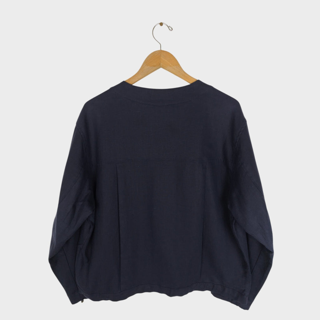 PUBLIC TOKYO Men's Navy Blue Made in Japan 100% Linen V-Neck Utility Jacket