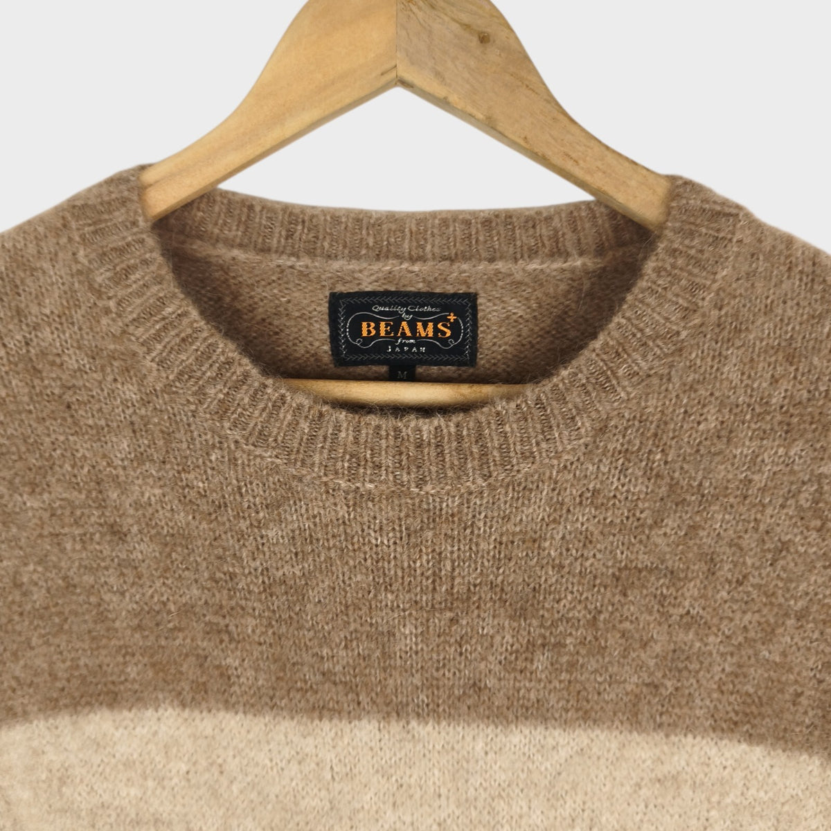 BEAMS PLUS Men's Llama Cashmere Mohair Blend Striped Shaggy Jumper