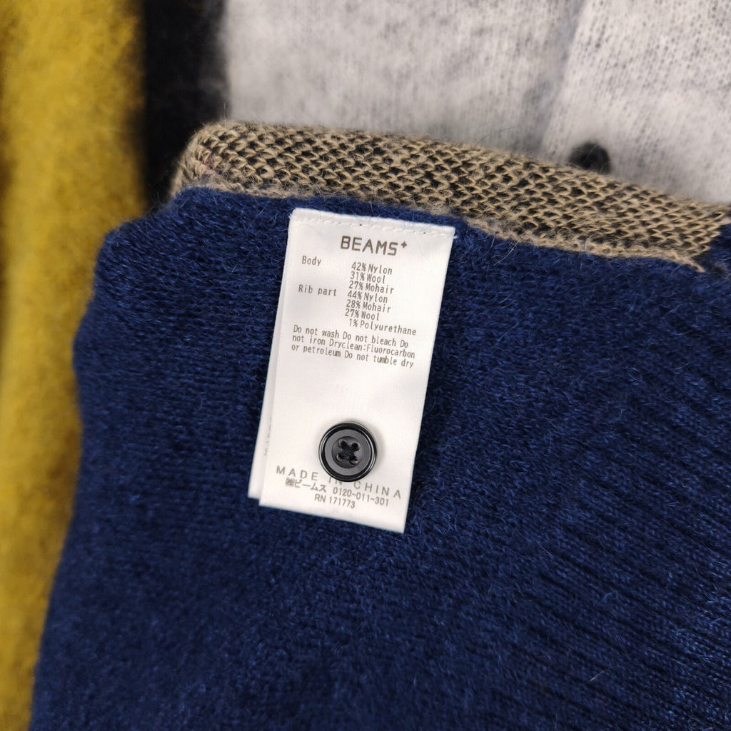 BEAMS PLUS Men's Blue 9 Gauge Shaggy Mohair Blend Polo Shirt Jumper