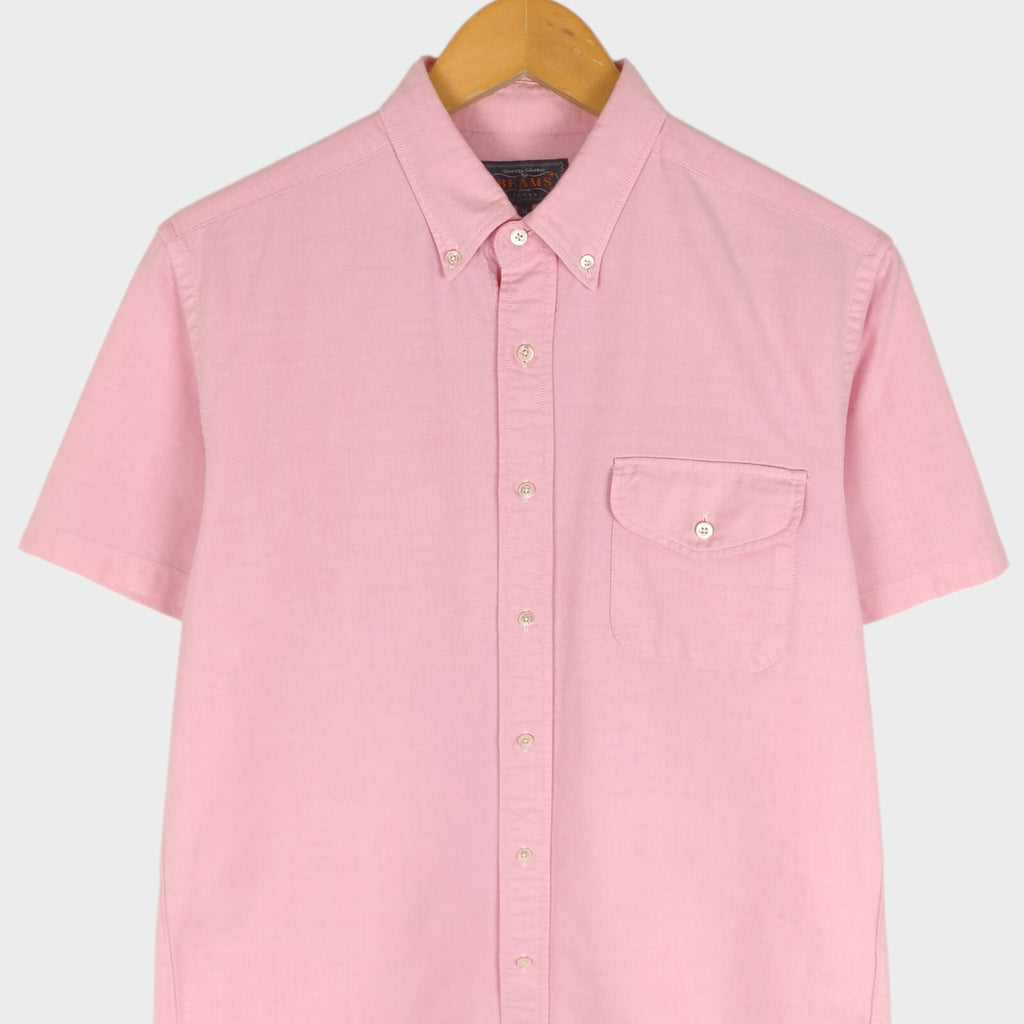 BEAMS PLUS Men's Made in Japan Pink Short Sleeved Oxford Shirt