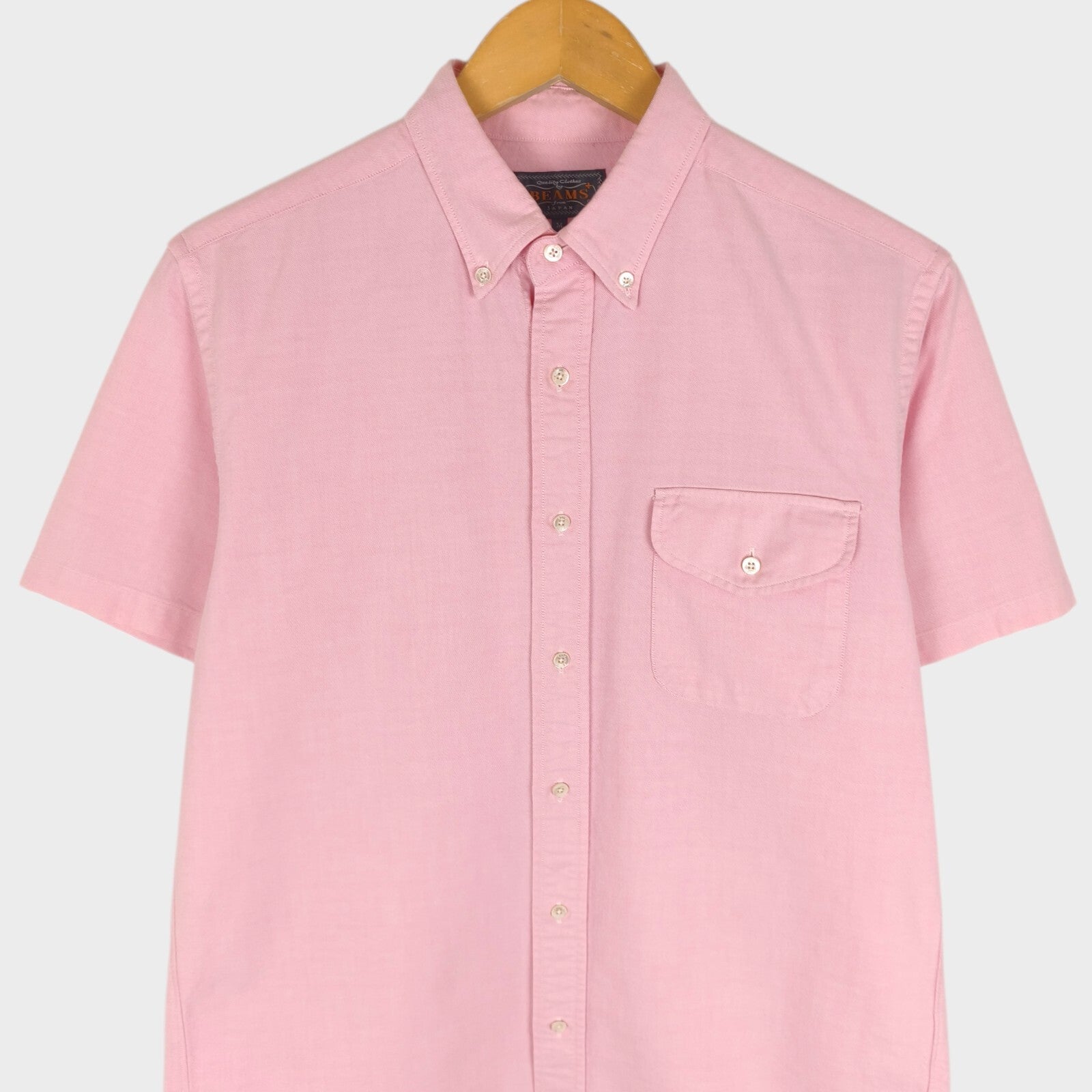 BEAMS PLUS Men's Made in Japan Pink Short Sleeved Oxford Shirt