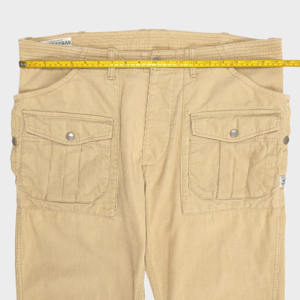 SASSAFRAS Men's Made in Japan Cream/Beige Corduroy Cargo Trousers
