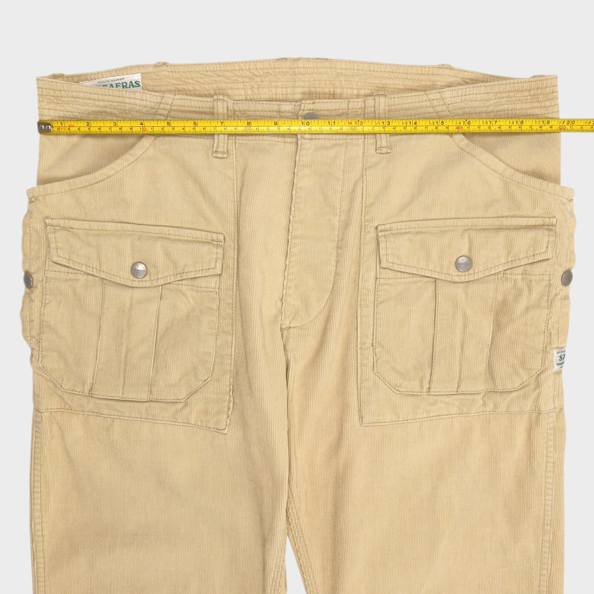 SASSAFRAS Men's Made in Japan Cream/Beige Corduroy Cargo Trousers