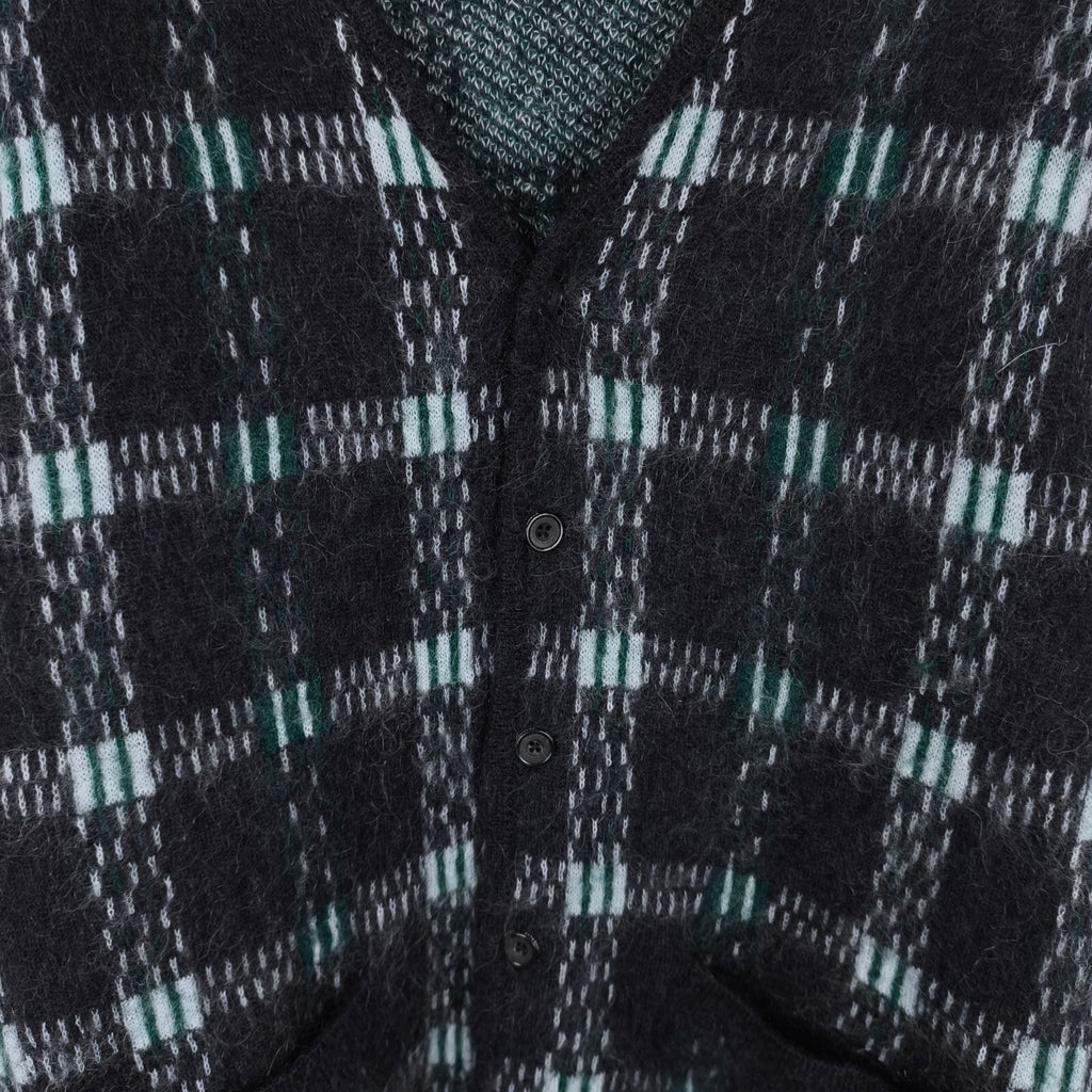 BEAMS PLUS Men's Mohair Blend Shaggy Grunge Jacquard Cardigan
