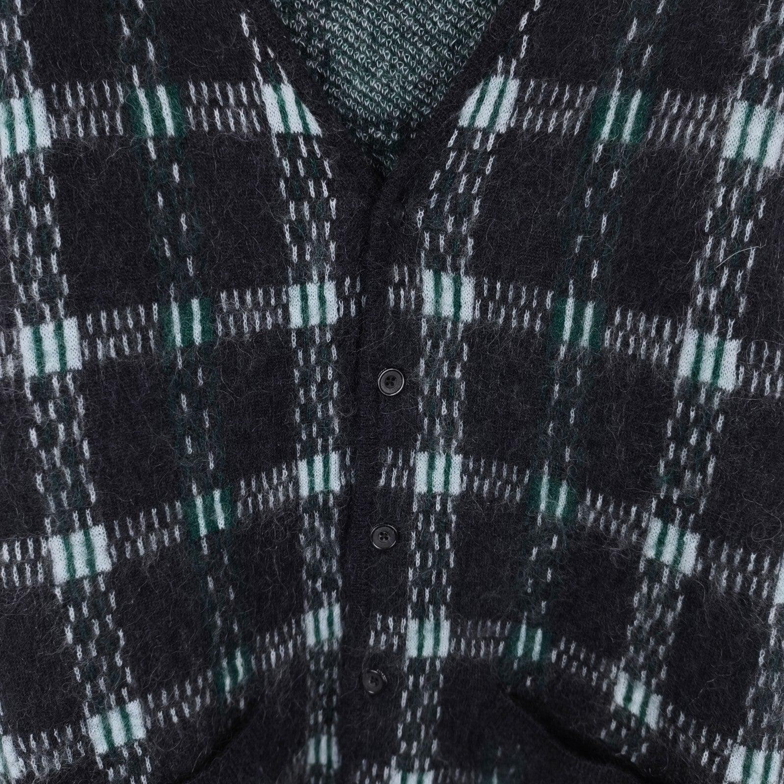 BEAMS PLUS Men's Mohair Blend Shaggy Grunge Jacquard Cardigan