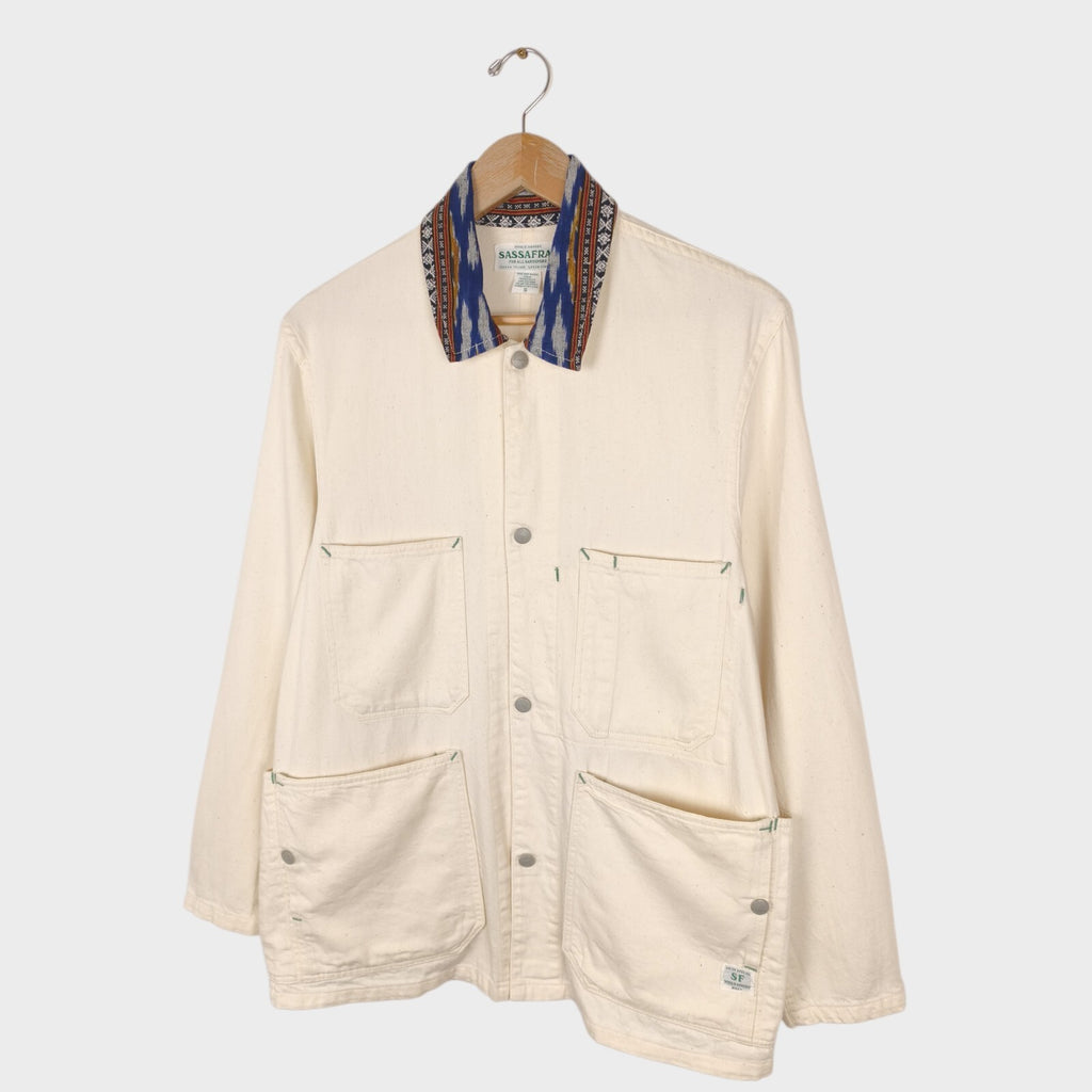 SASSAFRAS Men's Made in Japan Ecru 8oz Cotton Drill Green Thumb Chore Jacket