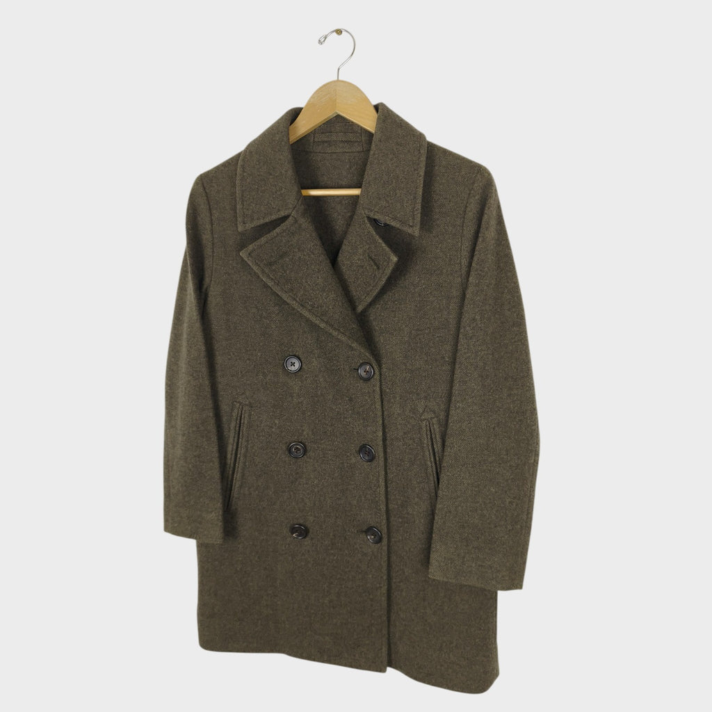 MARGARET HOWELL Women's Olive Green 100% Wool Double-Breasted Coat