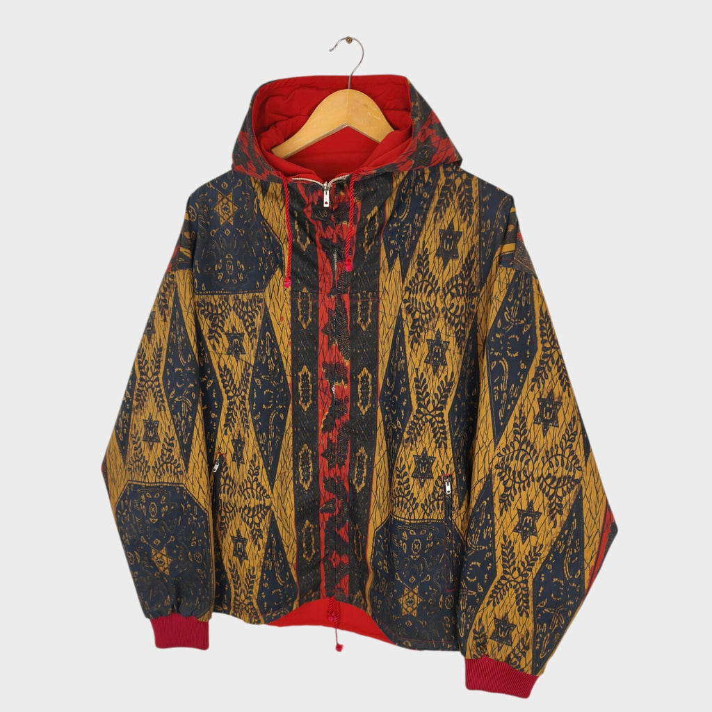 BEAMS PLUS Men's Batik Print Reversible Hooded Parka Jacket
