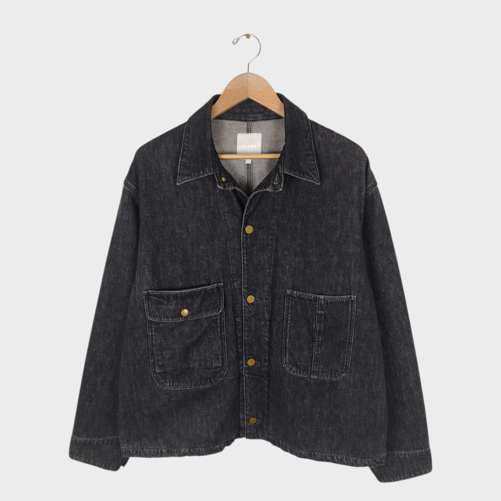 BEAMS Men's Dark Grey Boxy Fit Denim Trucker Jacket