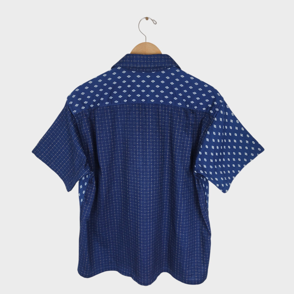 SUGAR CANE Men's Made in Japan Indigo Blue Cord Pique Patchwork Shirt