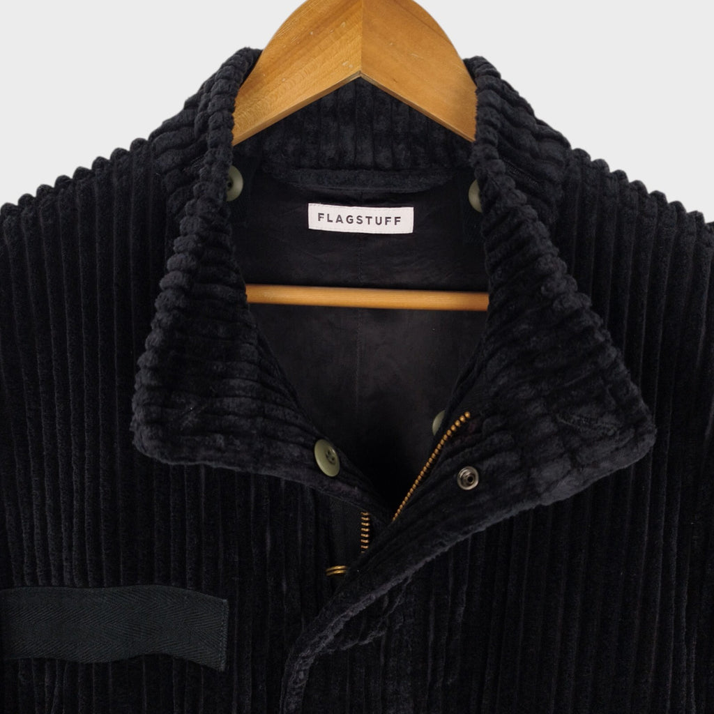 FLAGSTUFF Men's Made in Japan Black Corduroy Military Coat Jacket