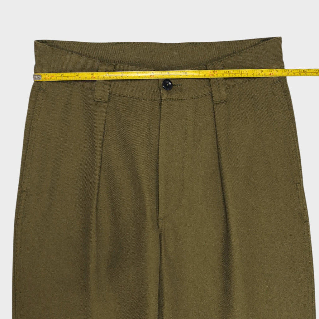 MHL MARGARET HOWELL Men's Green 60/40 Cotton Wool Pleated High Waist Trousers