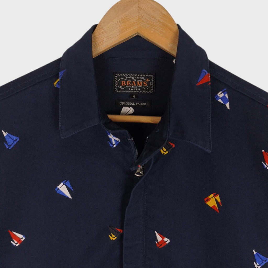 BEAMS PLUS Men's Navy Blue Embroidered Boat Cotton Twill Sailing Jacket