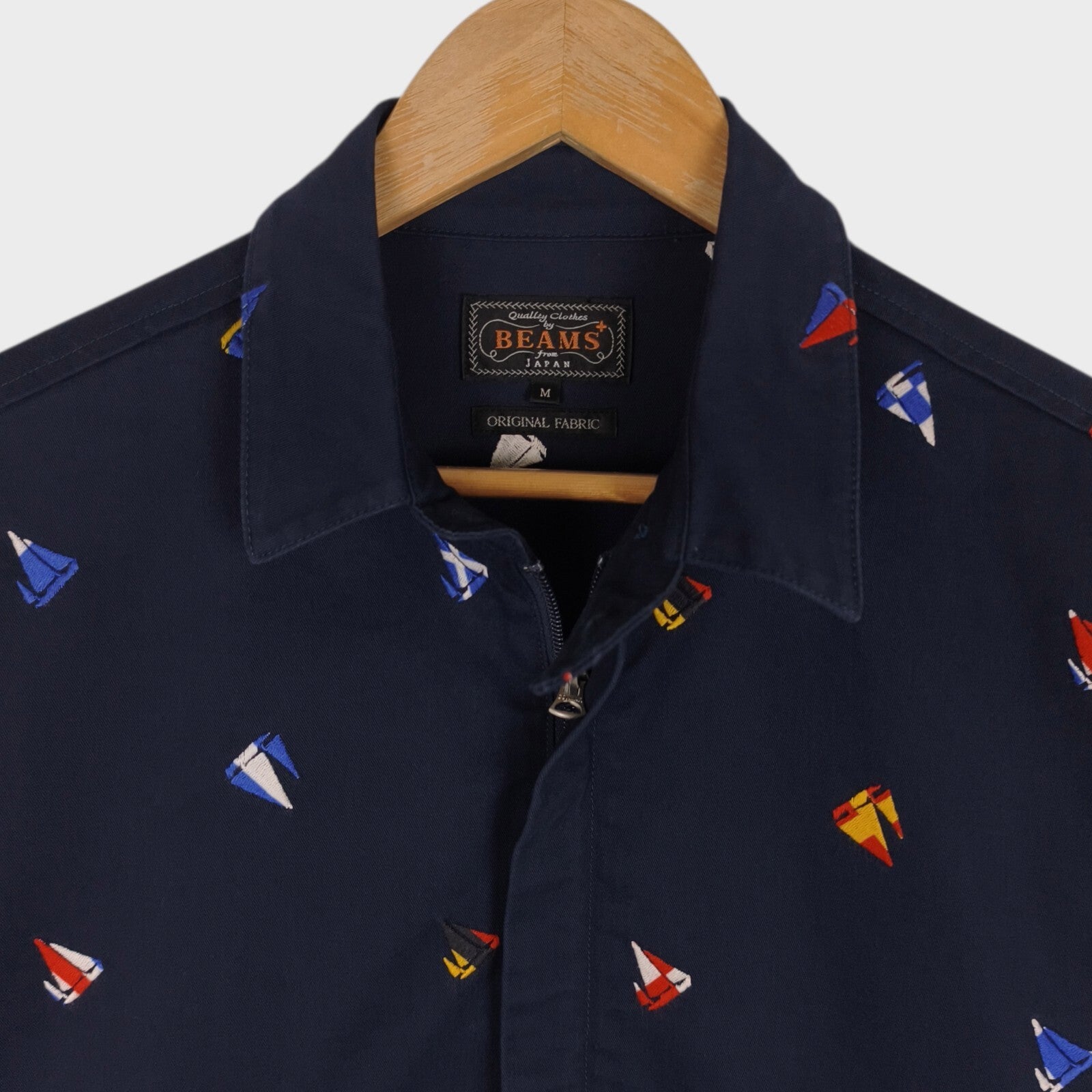 BEAMS PLUS Men's Navy Blue Embroidered Boat Cotton Twill Sailing Jacket