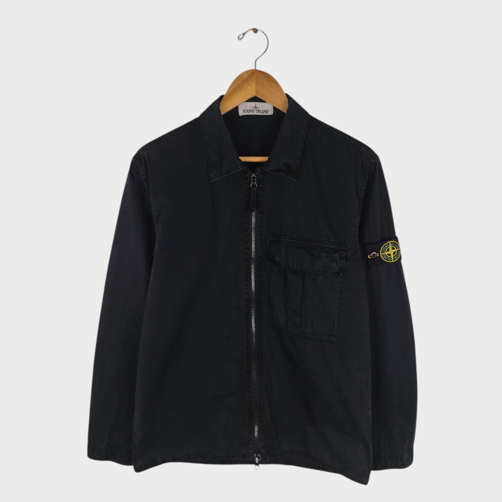 STONE ISLAND Men's Black Garment Dyed Zip Overshirt Jacket