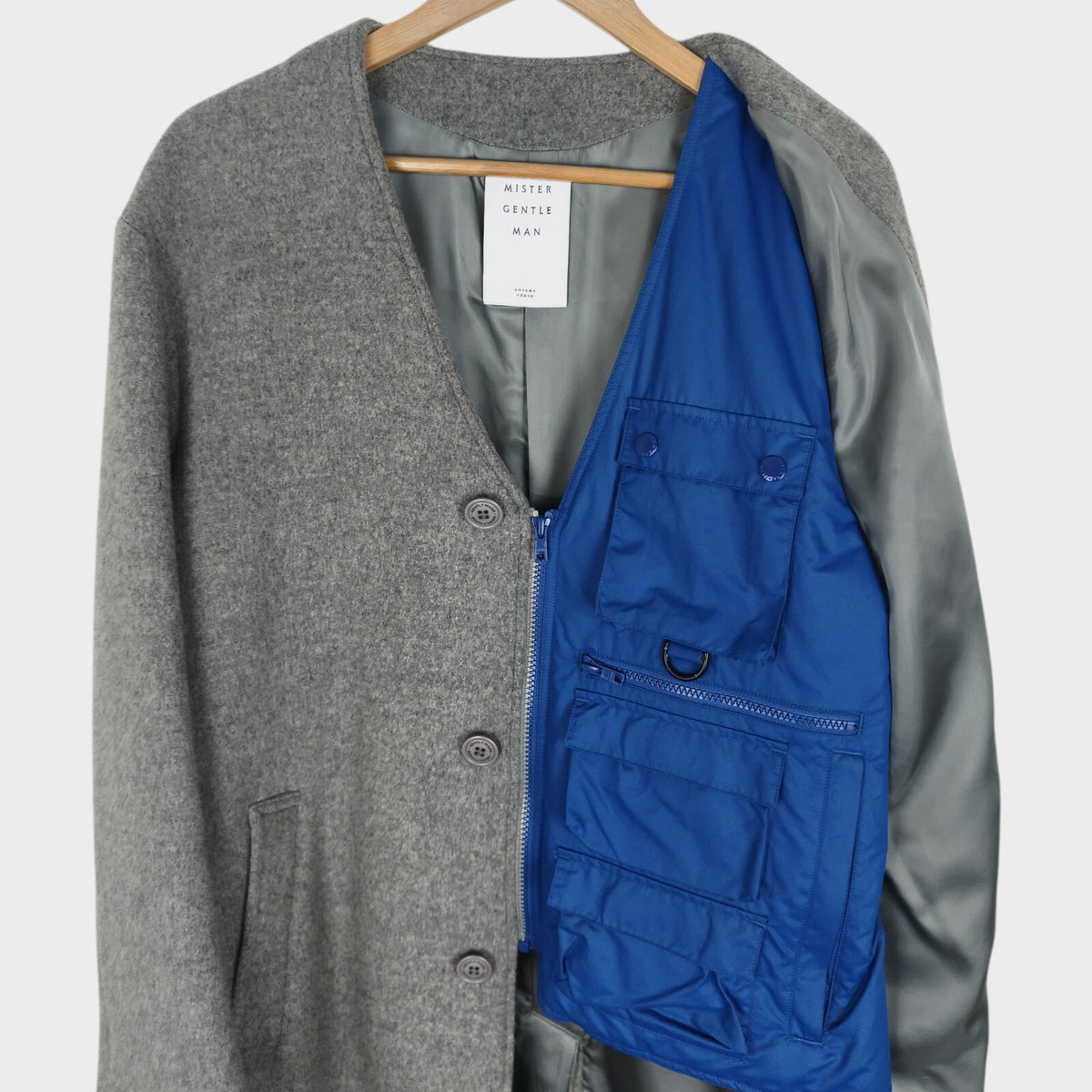 MISTER GENTLEMAN AOYAMA Men's Made in Japan Wool Blend Utility Collarless Coat