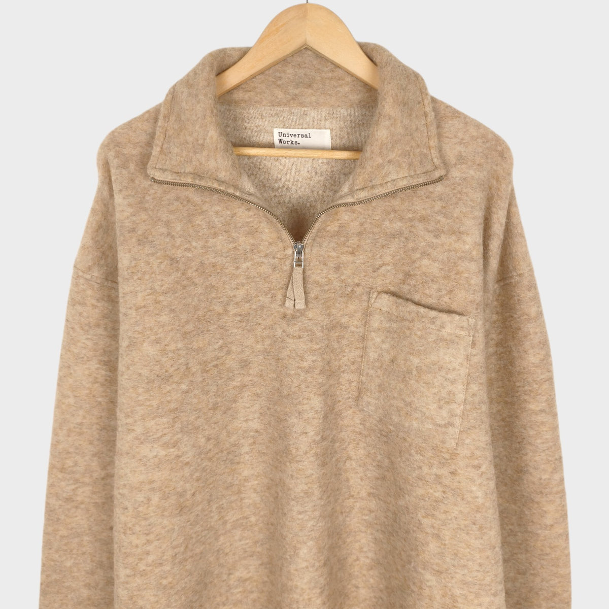 UNIVERSAL WORKS Men's Cream Wool Fleece Ramsay Quarter Zip Pullover Jumper